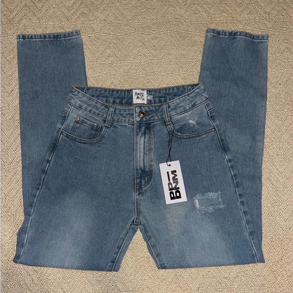 Brand New Princess Polly Hayden Knee Rip Jeans Light Wash